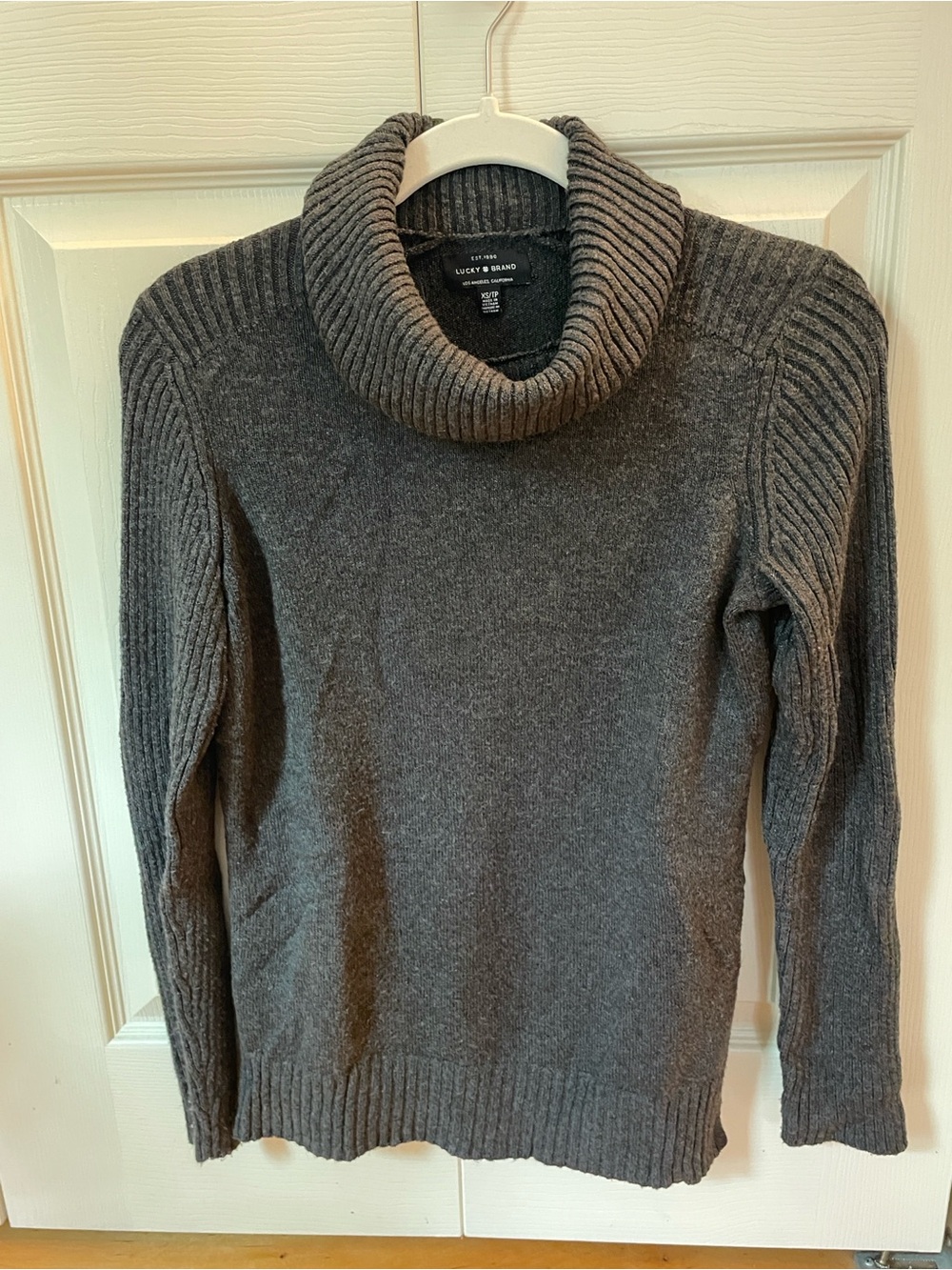 Lucky Brand Charcoal Gray Ribbed Cowl Neck Sweater